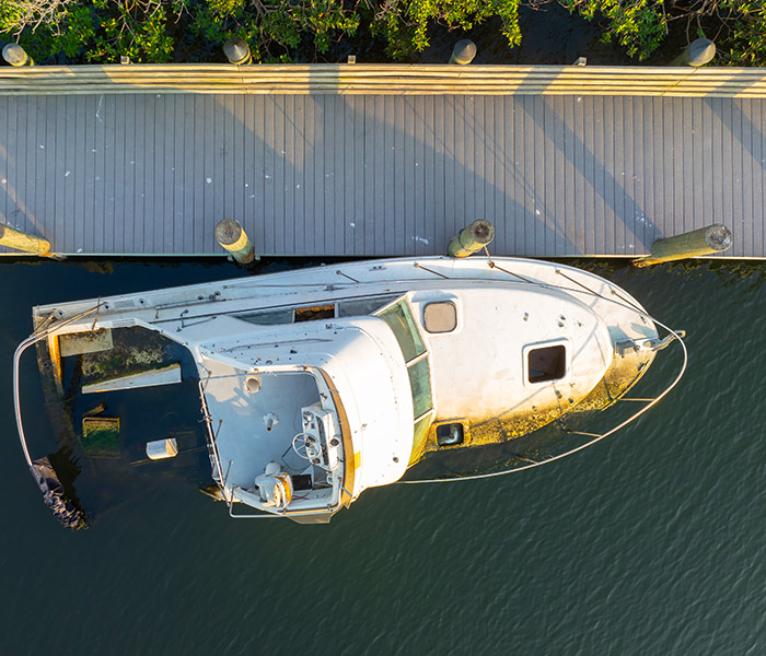 Boating accident with recovered boat at dock