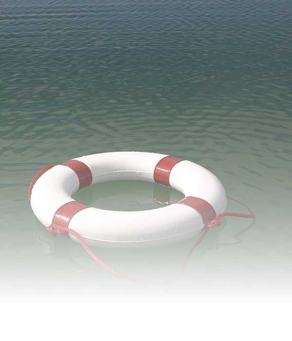 Life preserver floating in water